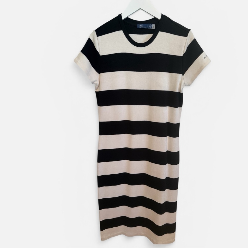 Polo Ralph Lauren Women’s Black and White Stretch-Modal and Cotton Midi Dress LG